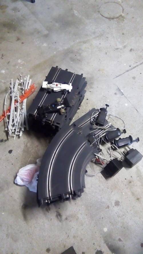 Polistil set - Box full of tracks,  2 cars (for parts) and other stuff.